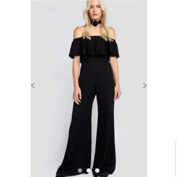 Wildfox Black Couture Harlow Off the Shoulder Wide Leg Jumpsuit [Size L] - Picture 2 of 6
